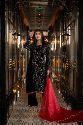 Velvet black pannel kurta set 1