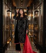 Velvet black pannel kurta set