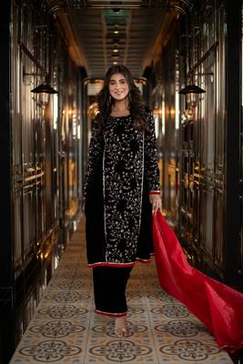 Velvet black pannel kurta set 5