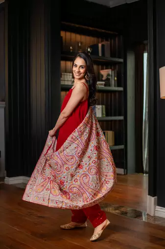 Red velvet salwar with heavy dupatta