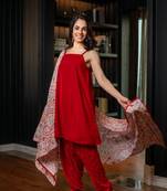 Red velvet salwar with heavy dupatta