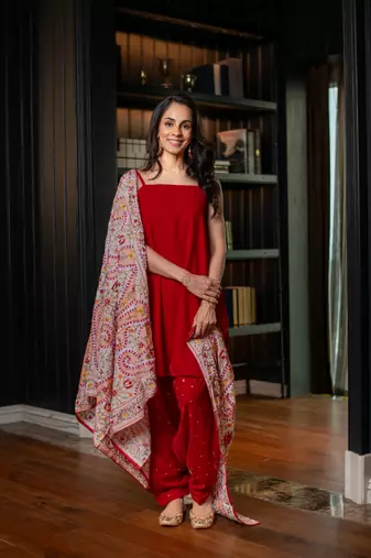 Red velvet salwar with heavy dupatta