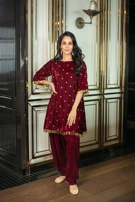 Velvet maroon sequin co-ord set 1