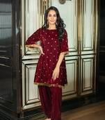 Velvet maroon sequin co-ord set