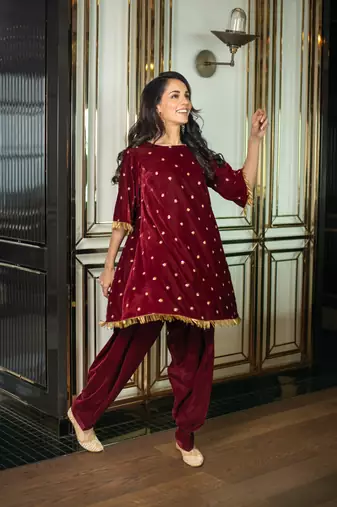 Velvet maroon sequin co-ord set