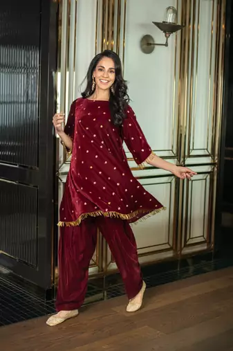 Velvet maroon sequin co-ord set