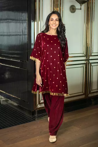 Velvet maroon sequin co-ord set