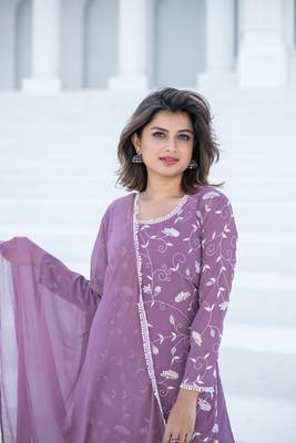 Lilac thread work georgette kurta set 2