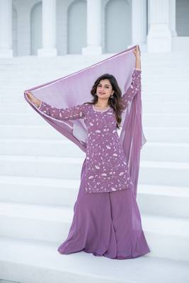 Lilac thread work georgette kurta set 1
