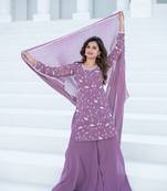 Lilac thread work georgette kurta set
