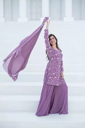 Lilac thread work georgette kurta set