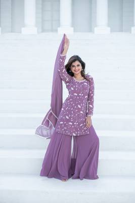 Lilac thread work georgette kurta set 4