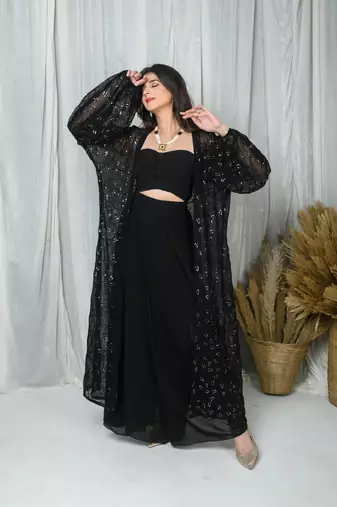 Black jacket and drape skirt set