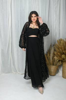 Black jacket and drape skirt set 3