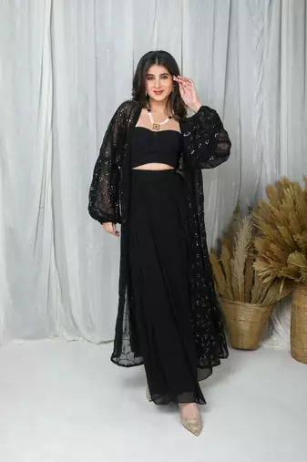 Black jacket and drape skirt set