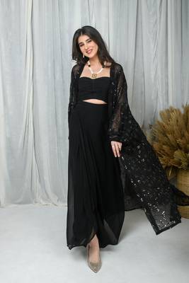 Black jacket and drape skirt set 4