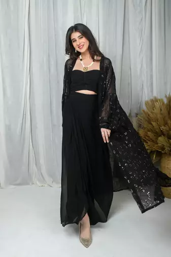 Black jacket and drape skirt set