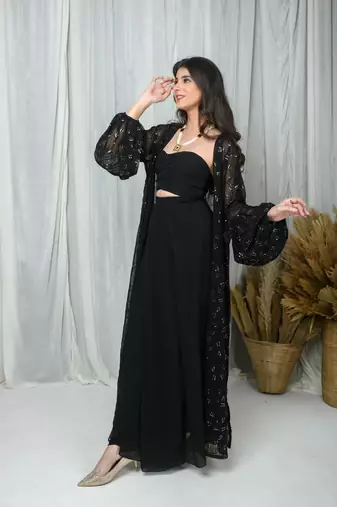 Black jacket and drape skirt set