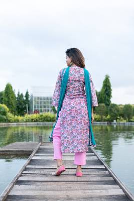 Baby pink self embroidery cotton kurta set 5