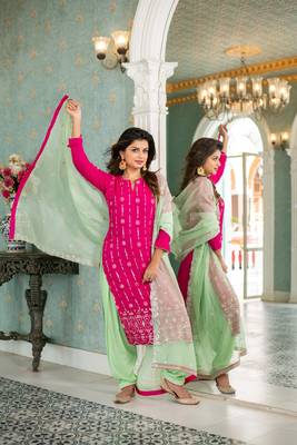Rani pink and sea green kurta set 1