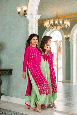 Rani pink and sea green kurta set 5