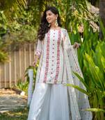 White and red heavy resham thread embroidery