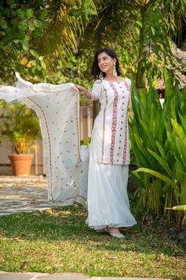 White and red heavy resham thread embroidery 4