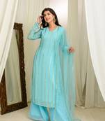 Light blue and gold kurta set with pallazo