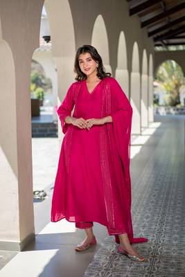 Rani pink chanderi kurta set 1