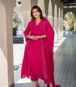 Rani pink chanderi kurta set