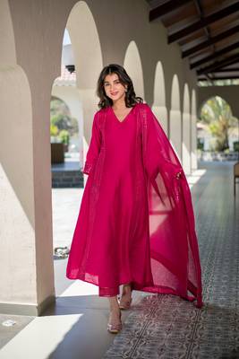 Rani pink chanderi kurta set 5