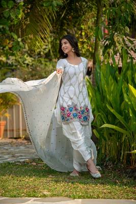 White multi color thread work patiala set 1