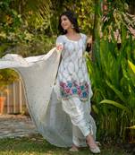 White multi color thread work patiala set