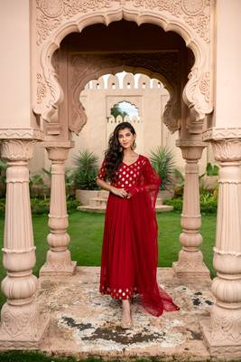 Red and gold anarkali 1