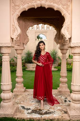 Red and gold anarkali