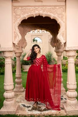 Red and gold anarkali 2