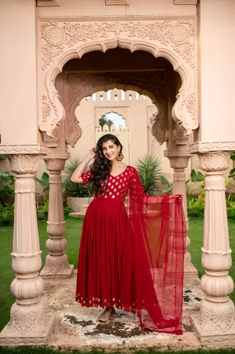 Red and gold anarkali