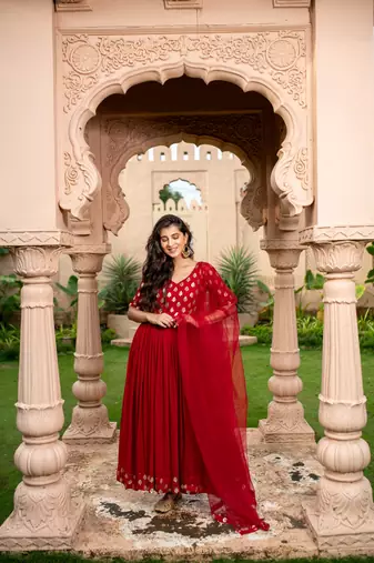 Red and gold anarkali