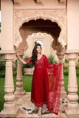 Red and gold anarkali 4