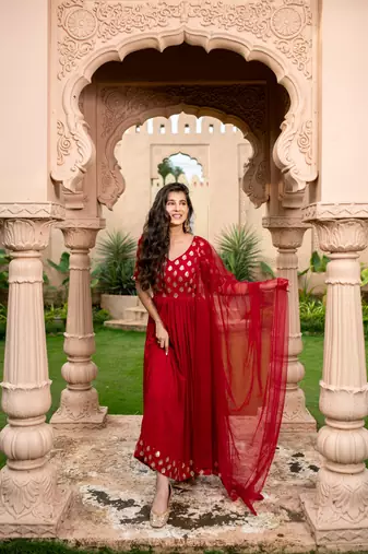Red and gold anarkali