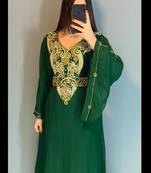 green  Moroccan Dubai Kaftan Arabic Abaya Dress  Fancy Long Gown 