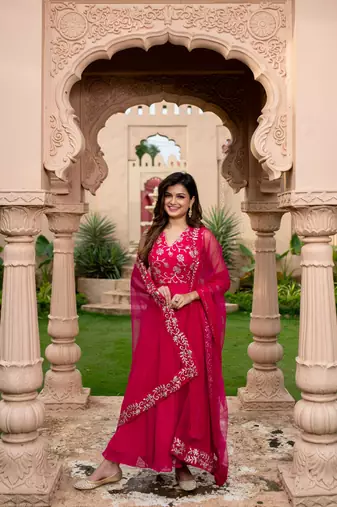 Pink and gold anarakli set