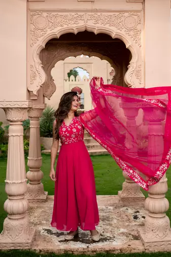 Pink and gold anarakli set