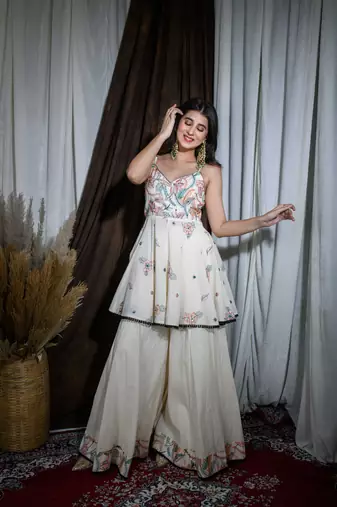 White embroidered kora cotton palazzo set