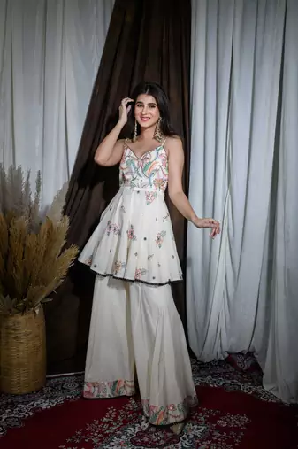 White embroidered kora cotton palazzo set