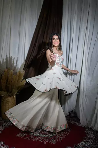 White embroidered kora cotton palazzo set