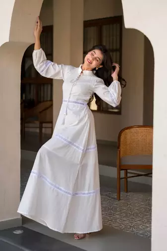 White cotton layered maxi dress