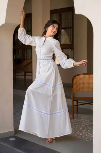 White cotton layered maxi dress