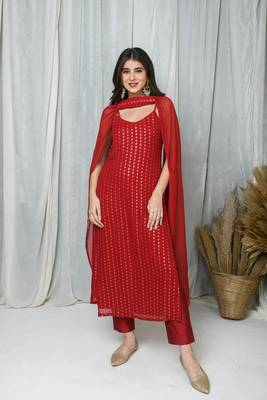 Red straight kurta with chokar dupatta 1