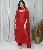 Red straight kurta with chokar dupatta